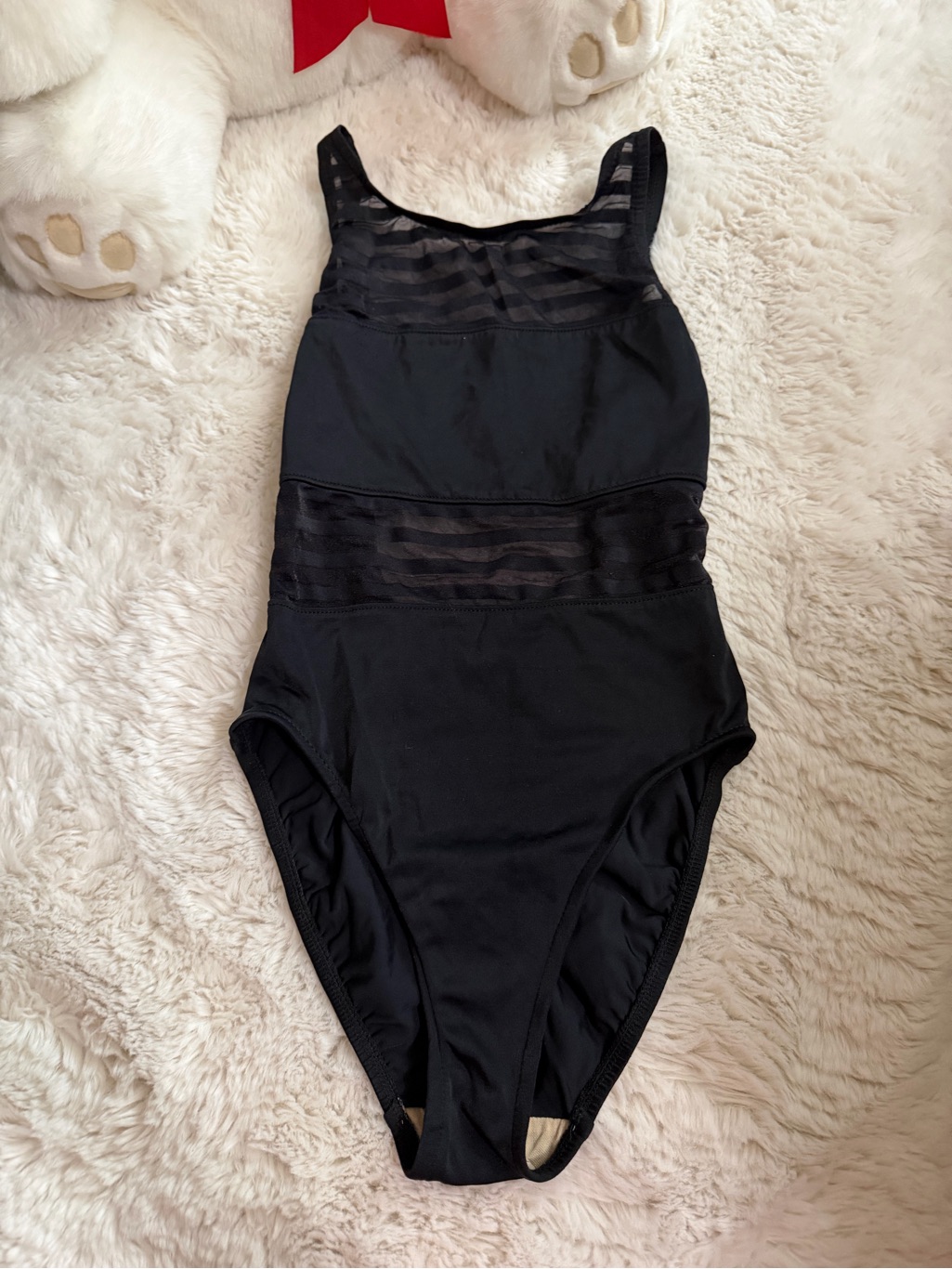 Anne Klein Black One-Piece Swimsuit With Sheer Stripe Panels Size 8